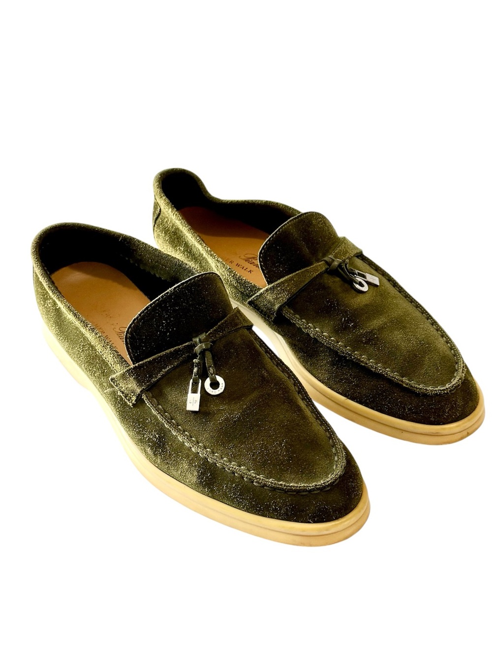 Loro Piana Olive Green Suede Tassel Loafers